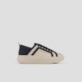 Wembley Woman in nude leather with black leather side ribbing and heel