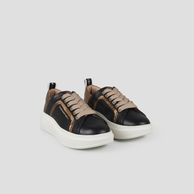 Sneakers Alexander Smith wembley woman in black leather with bronze side ribbing and heel - 3