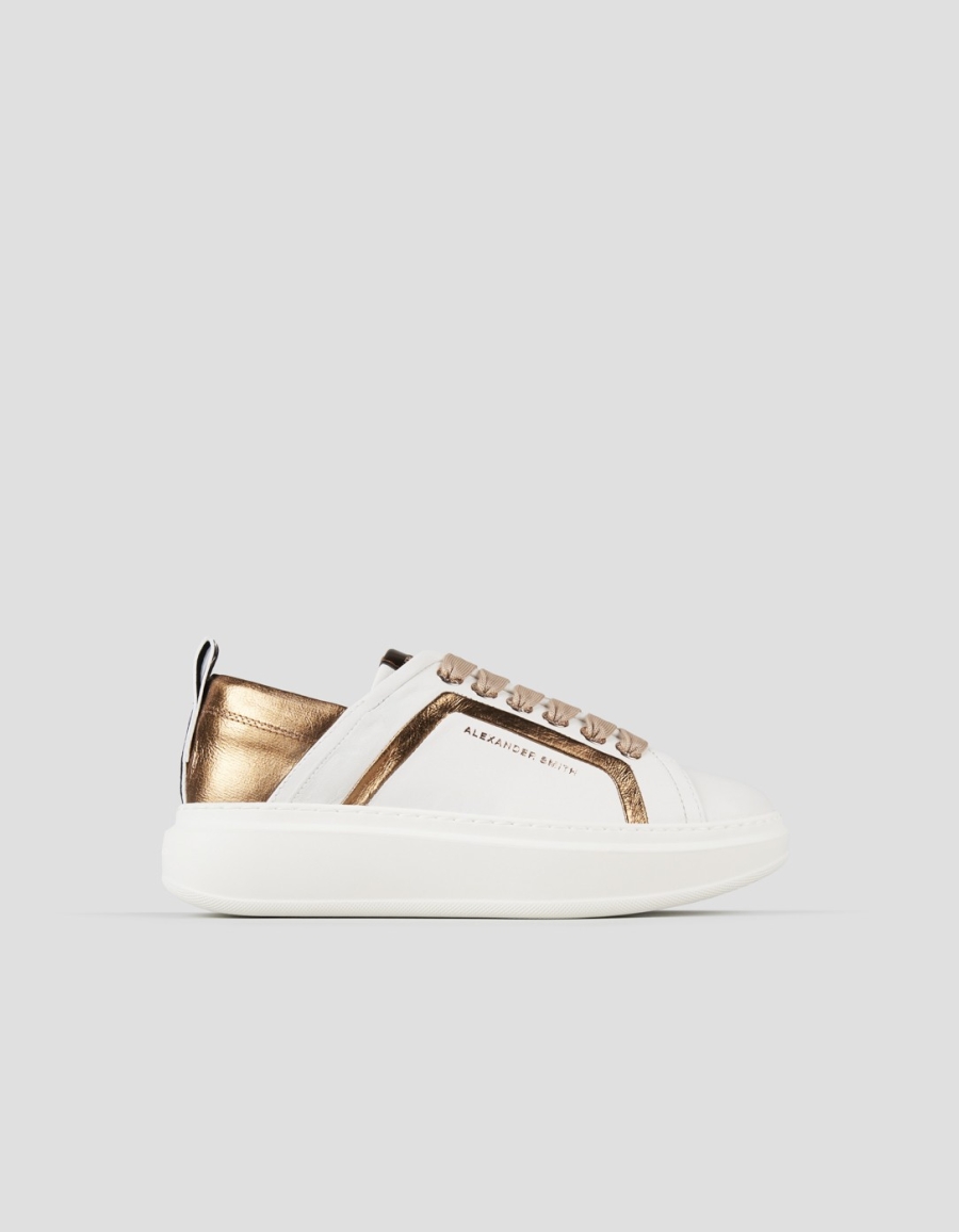 Sneakers Alexander Smith wembley woman in white leather with bronze side ribbing and heel - 1