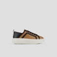 Wembley Woman in beige leather with black leather side ribbing and heel