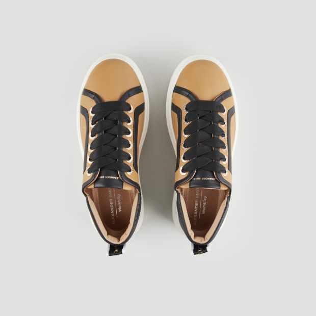 Sneakers Alexander Smith wembley woman in beige leather with black leather side ribbing and heel - 5