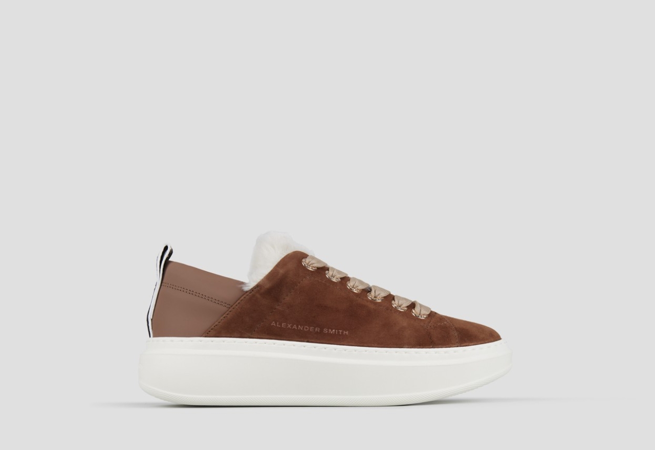 Sneakers Alexander Smith wembley woman in brown suede with white eco-fur lining - 1