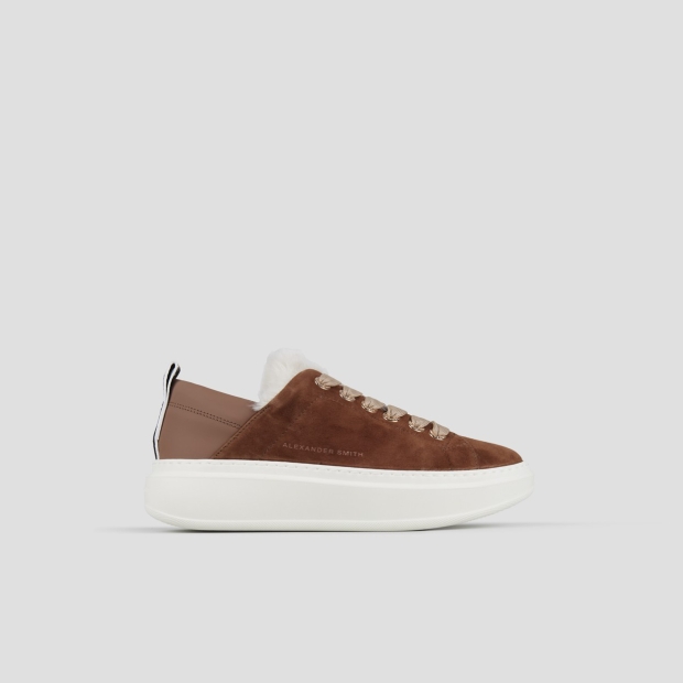 Sneakers Alexander Smith wembley woman in brown suede with white eco-fur lining - 1