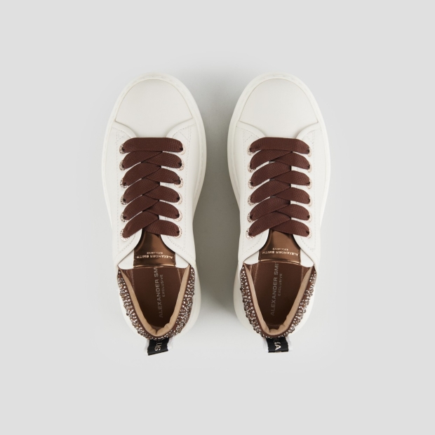 Sneakers Alexander Smith wembley woman in white leather and rhinestones brown heel - 5