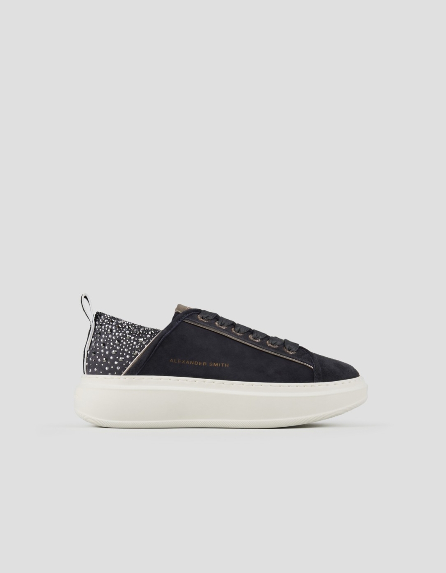 Sneakers Alexander Smith wembley woman in dark grey suede and rhinestones heel - 1