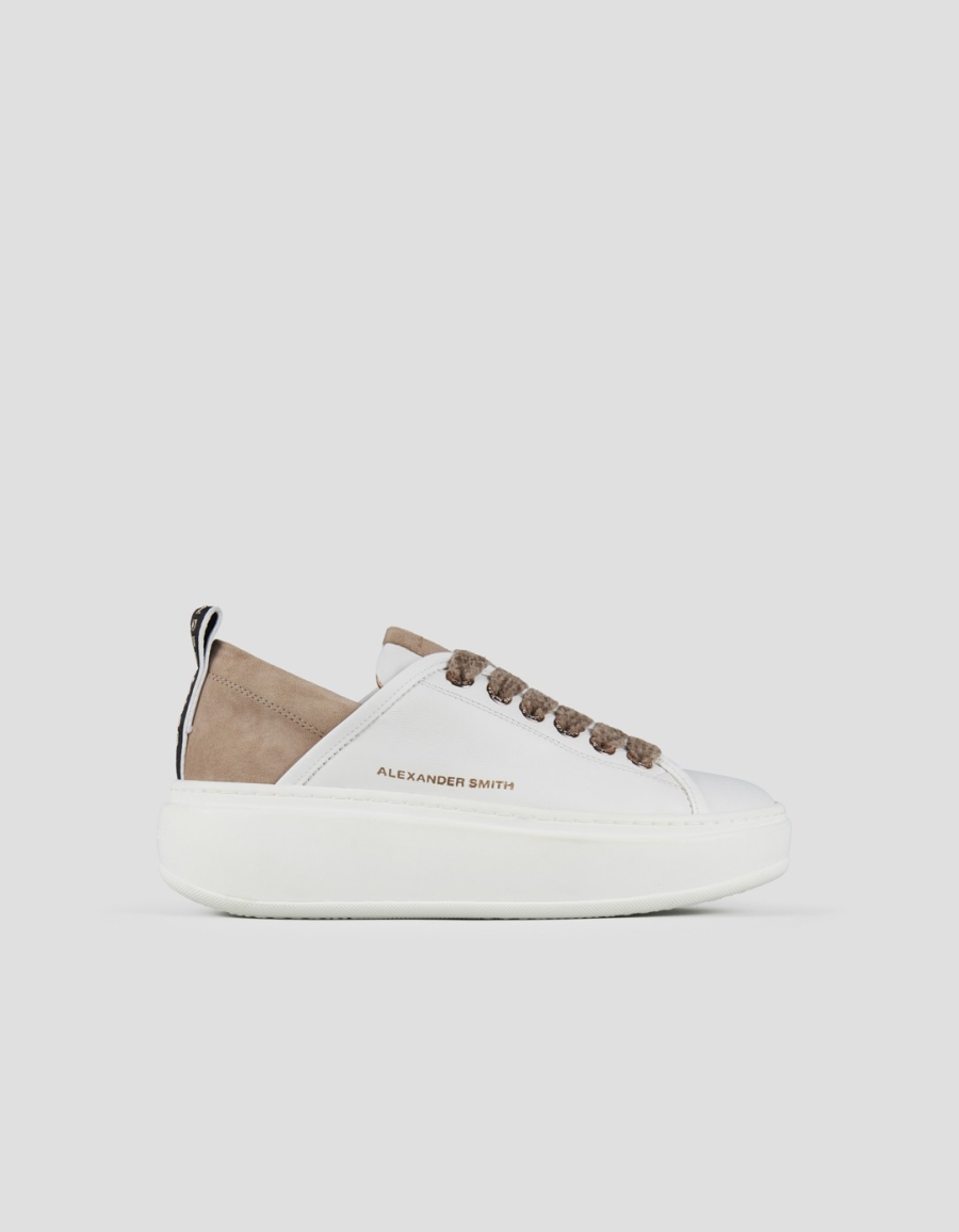 Sneakers Alexander Smith wembley high woman in smooth white leather and beige suede heel - 1