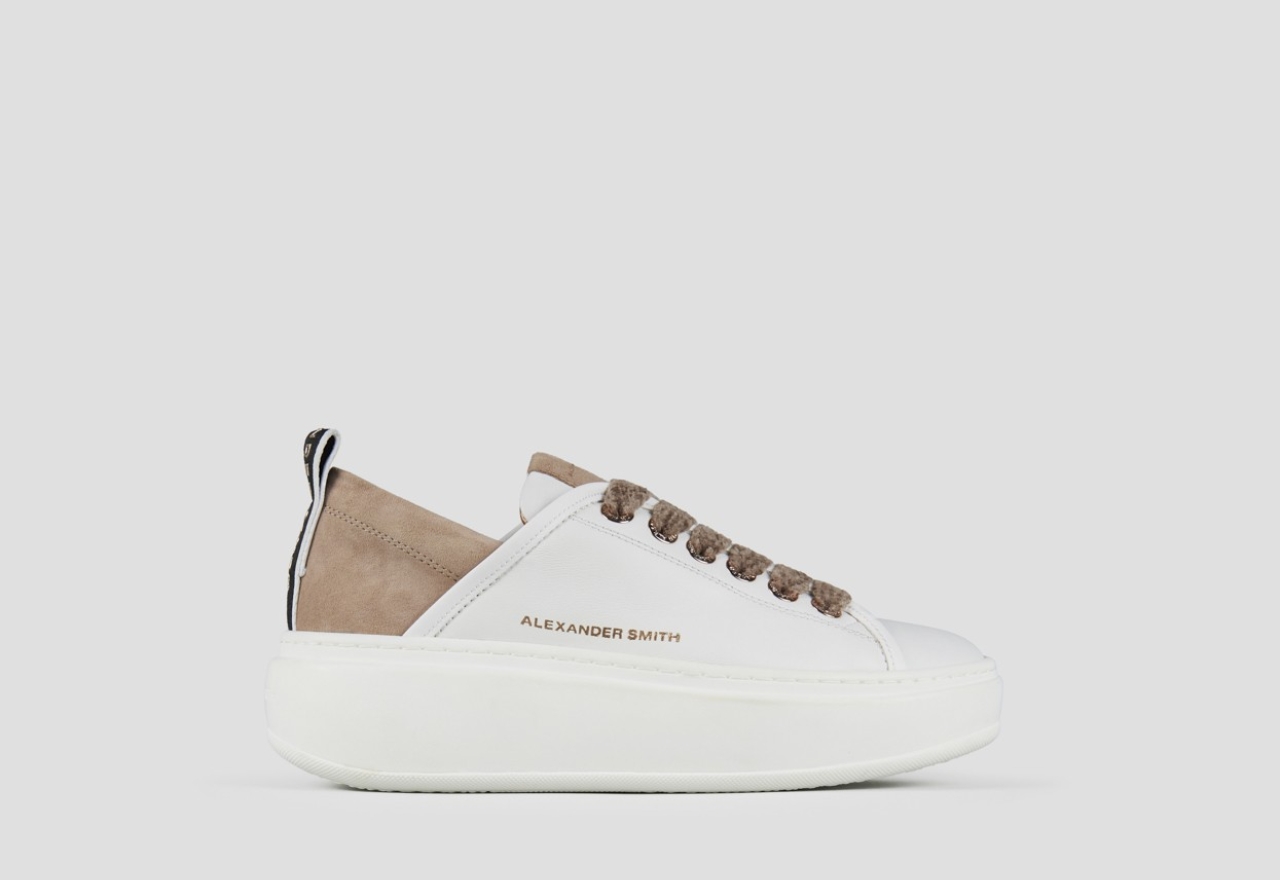 Sneakers Alexander Smith wembley high woman in smooth white leather and beige suede heel - 1