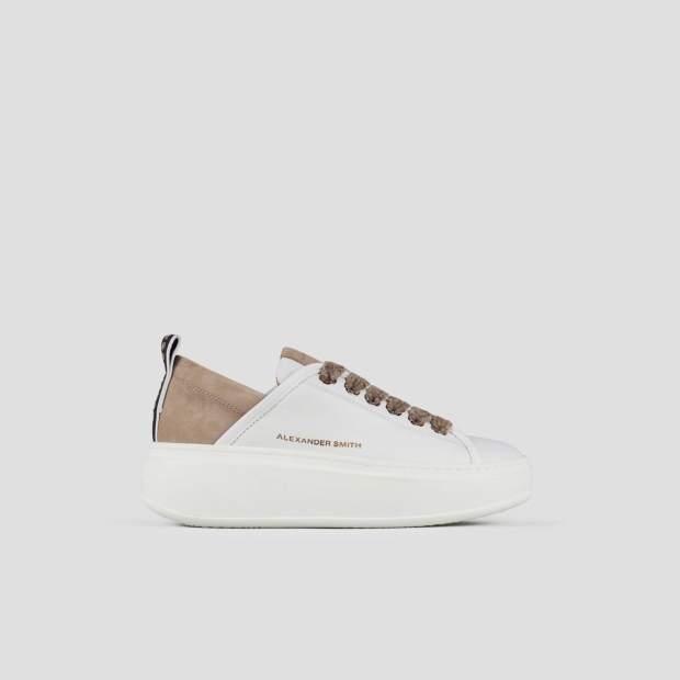 Sneakers Alexander Smith wembley high woman in smooth white leather and beige suede heel - 1