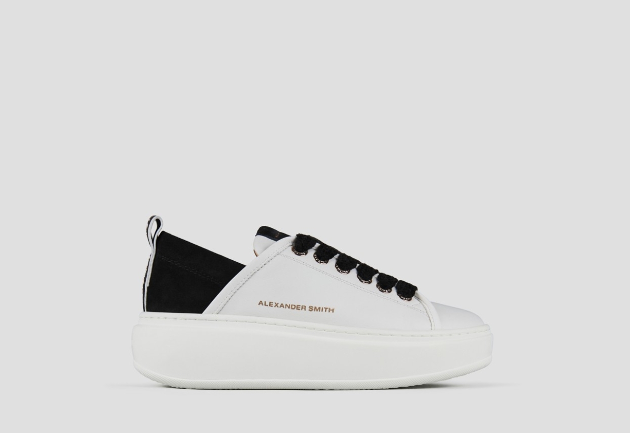 Sneakers Alexander Smith wembley high woman in white leather and black suede heel - 1