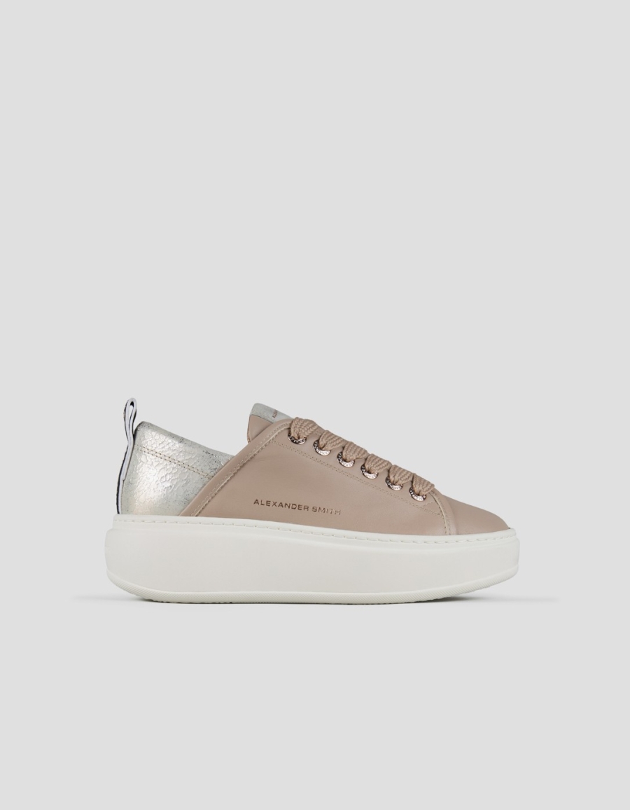 Sneakers Alexander Smith wembley high woman in beige leather and platinum cracklè laminated leather heel - 1