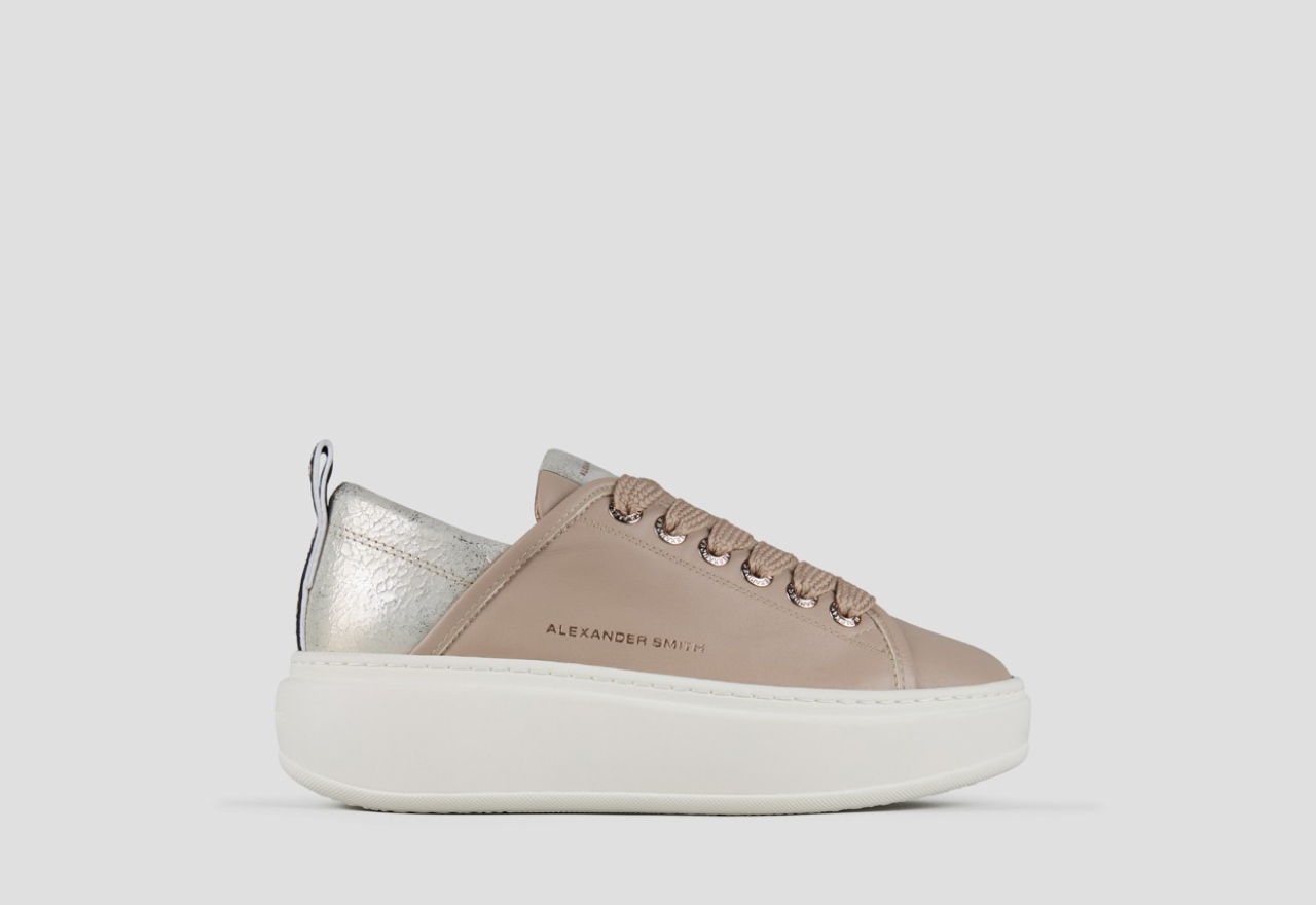 Sneakers Alexander Smith wembley high woman in beige leather and platinum cracklè laminated leather heel - 1