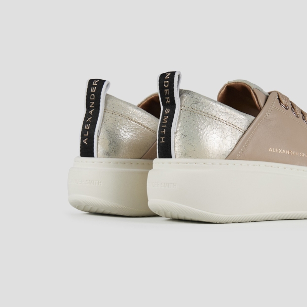 Sneakers Alexander Smith wembley high woman in beige leather and platinum cracklè laminated leather heel - 4