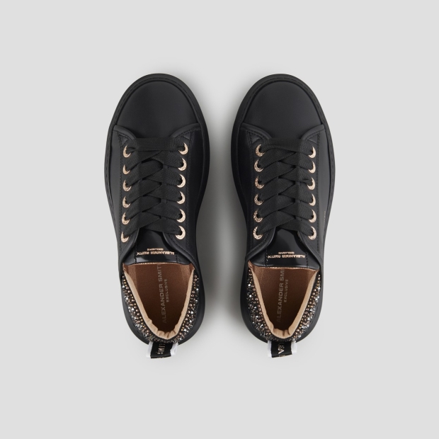Sneakers Alexander Smith wembley woman in black leather with rhinestones heel and black sole - 5