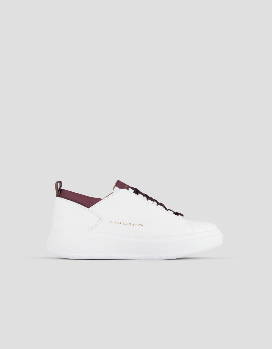 Sneakers Alexander Smith wembley man in smooth white leather and bordeaux details - 1