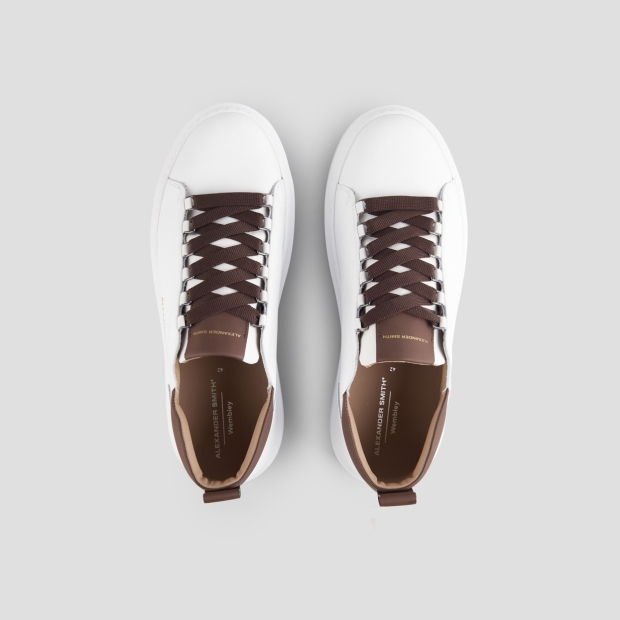 Sneakers Alexander Smith wembley man in smooth white leather and brown details - 5