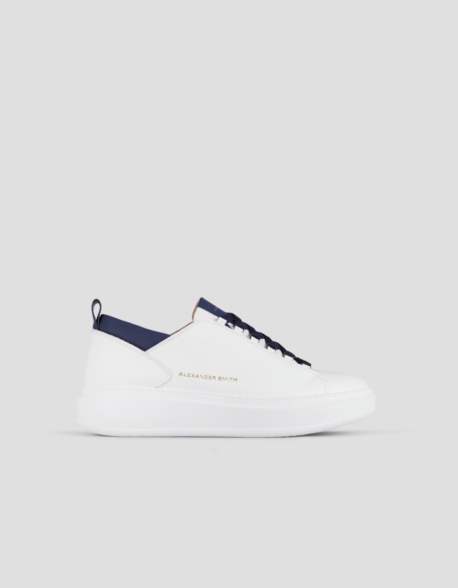 Sneakers Alexander Smith wembley man in smooth white leather and blue details - 1