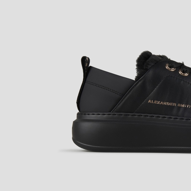 Sneakers Alexander Smith wembley woman in black leather with black eco-fur lining and sole - 2