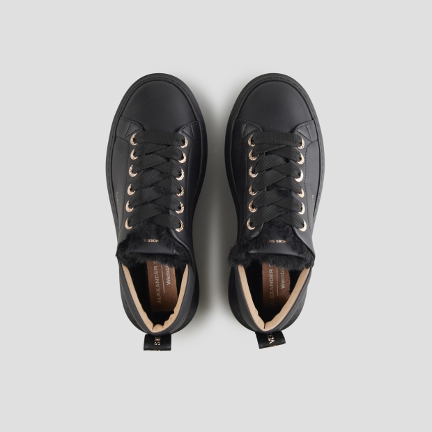 Sneakers Alexander Smith wembley woman in black leather with black eco-fur lining and sole - 5
