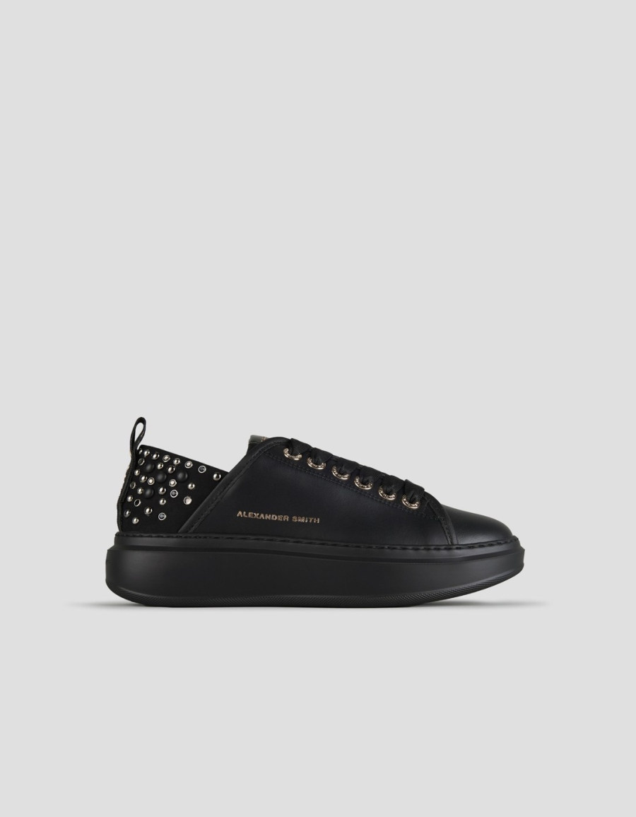 Sneakers Alexander Smith wembley woman in black leather with studs on the heel and black sole - 1