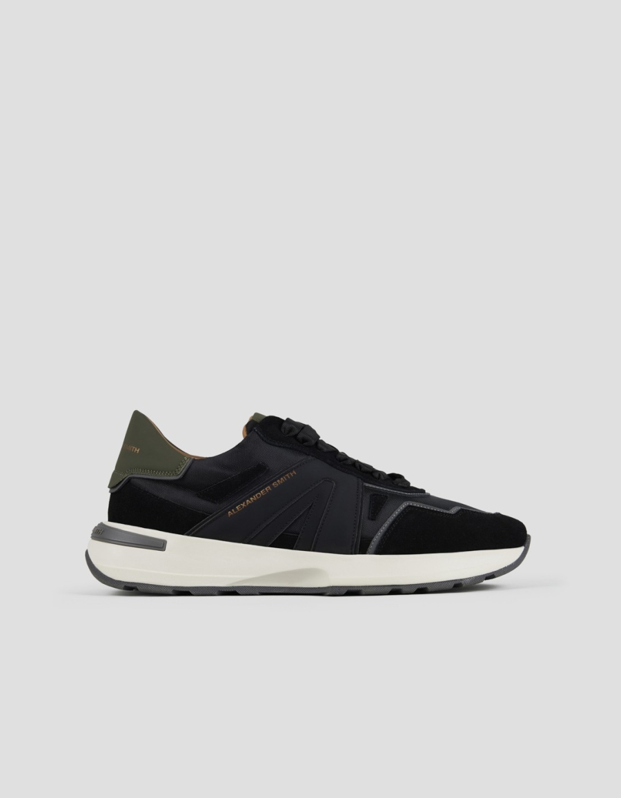 Sneakers Alexander Smith liverpool man in black suede, nylon and cordura with green heel - 1