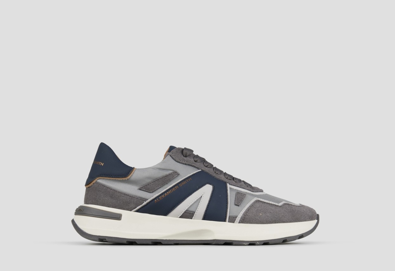 Sneakers Alexander Smith liverpool man in grey suede, nylon and cordura with blue side logo and heel - 1