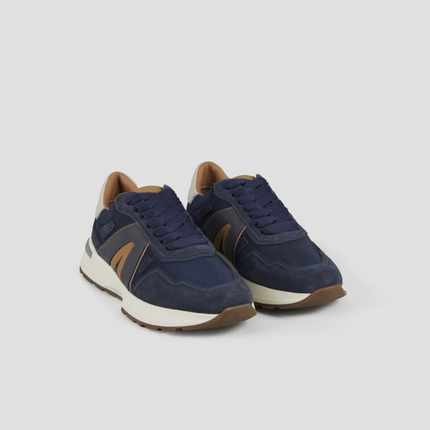 Sneakers Alexander Smith liverpool man in soft blue leather and washed nylon with brown side logo - 3