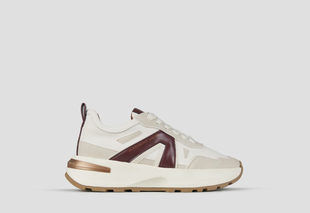 Sneakers Alexander Smith liverpool woman in white leather and suede with bordeaux side logo - 1