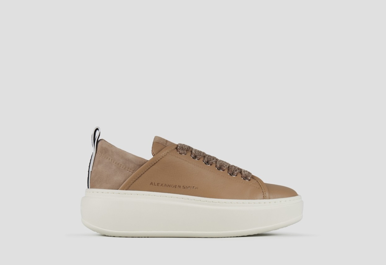 Sneakers Alexander Smith wembley high woman in smooth dark beige leather and suede heel - 1