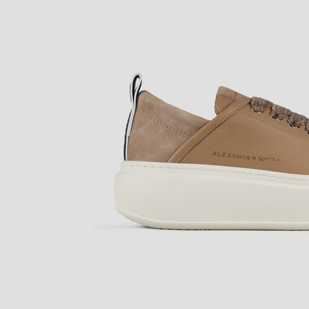 Sneakers Alexander Smith wembley high woman in smooth dark beige leather and suede heel - 2
