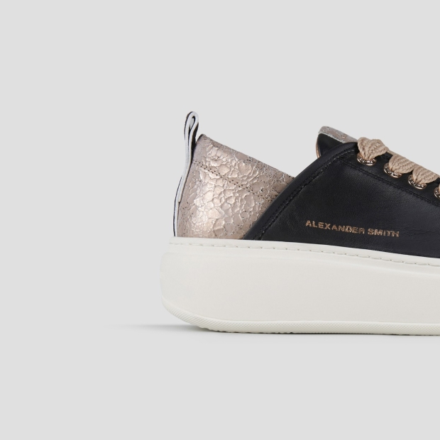Sneakers Alexander Smith wembley high woman in black leather and beige cracklè laminated leather heel - 2