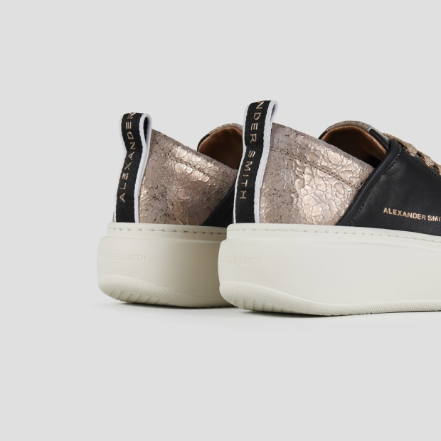 Sneakers Alexander Smith wembley high woman in black leather and beige cracklè laminated leather heel - 4