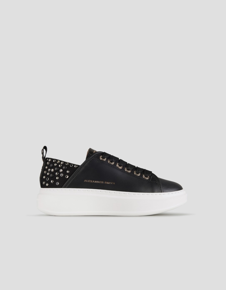 Sneakers Alexander Smith wembley woman in black leather with studs on the heel - 1