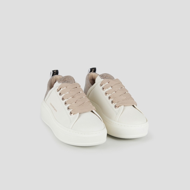 Sneakers Alexander Smith wembley high woman in white leather and beige cracklè laminated leather heel - 3