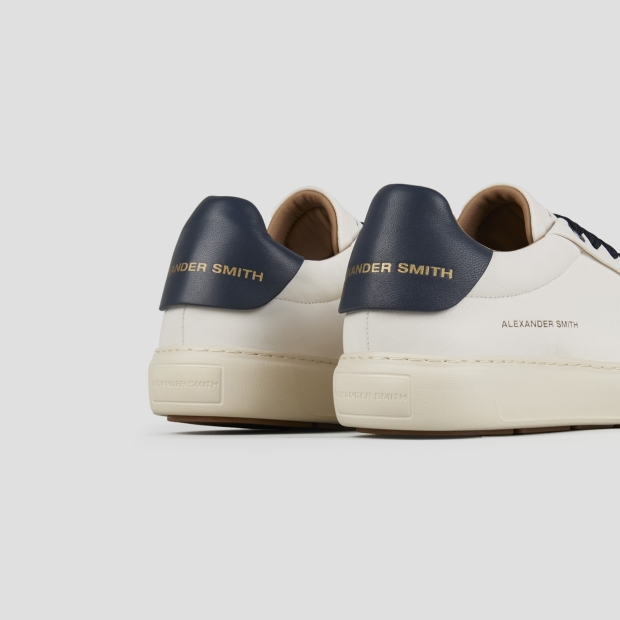Sneakers Alexander Smith soho man in soft white leather with blue back and laces - 4