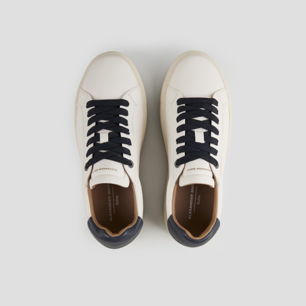 Sneakers Alexander Smith soho man in soft white leather with blue back and laces - 5