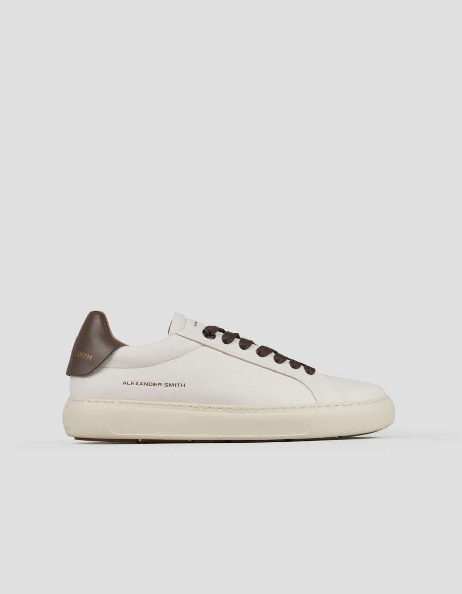 Sneakers Alexander Smith soho man in soft white leather with brown back and laces - 1
