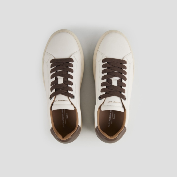 Sneakers Alexander Smith soho man in soft white leather with brown back and laces - 5