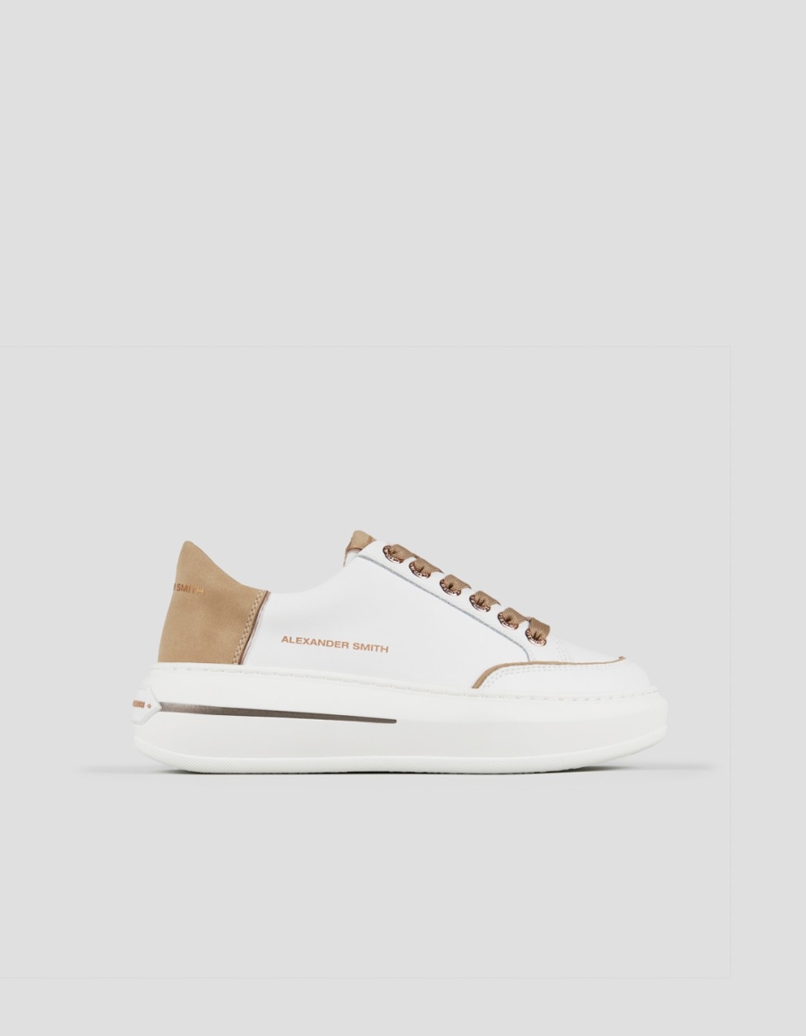 Sneakers Alexander Smith lancaster woman in white leather and beige suede heel - 1
