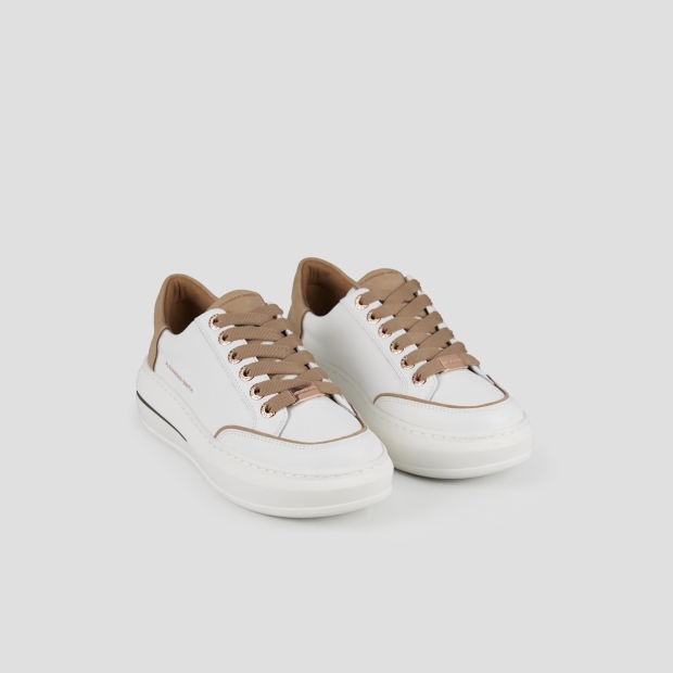Sneakers Alexander Smith lancaster woman in white leather and beige suede heel - 3