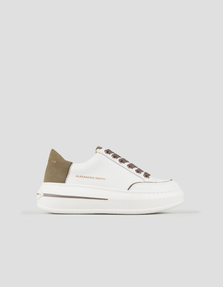 Sneakers Alexander Smith lancaster woman in white leather and military green suede heel - 1