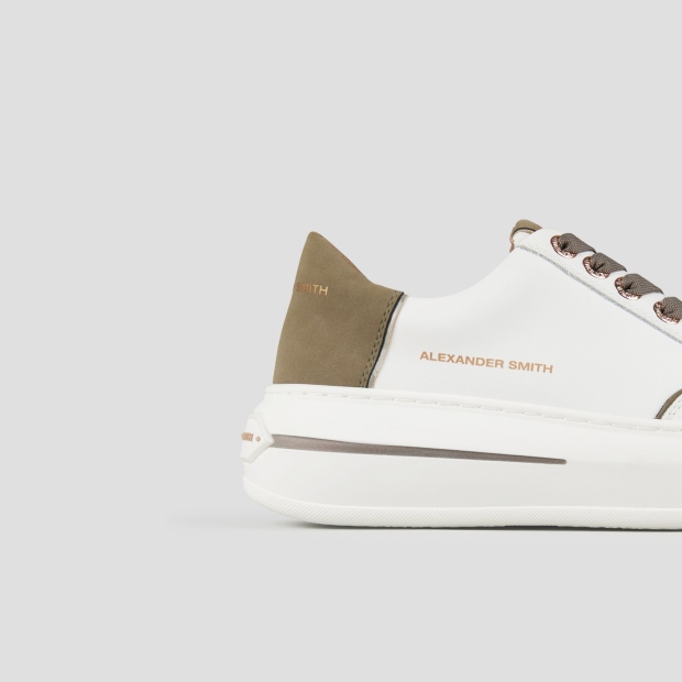 Sneakers Alexander Smith lancaster woman in white leather and military green suede heel - 3