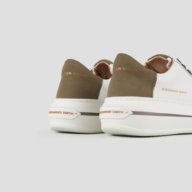 Sneakers Alexander Smith lancaster woman in white leather and military green suede heel - 5