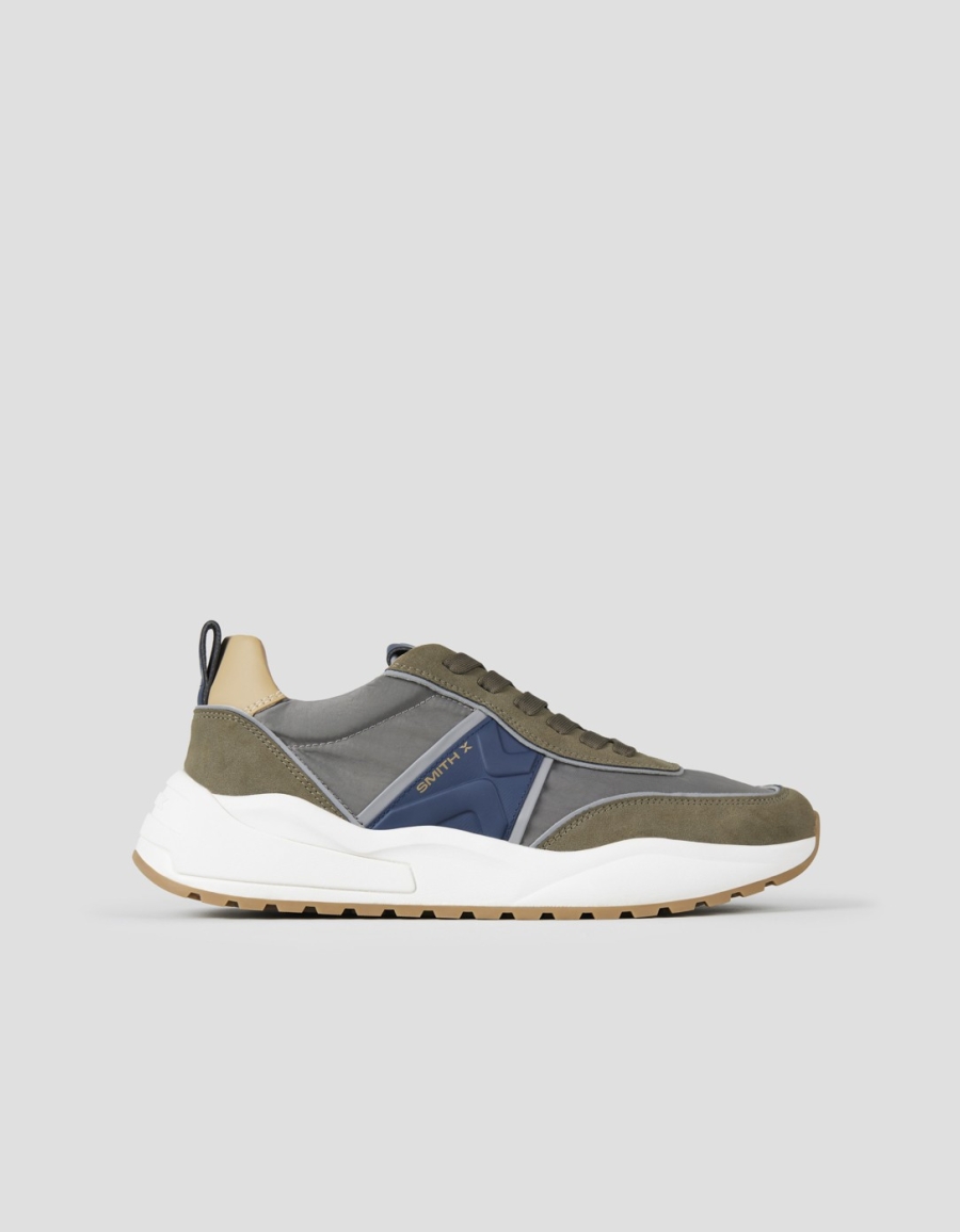 Sneakers Alexander Smith blaze man in green suede and nylon with blue side logo - 1