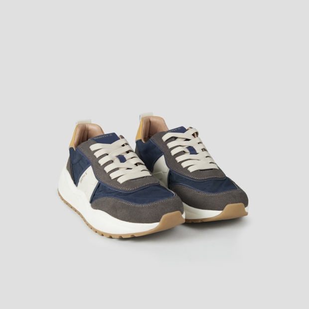 Sneakers Alexander Smith blaze man in brown suede and blue nylon with white side logo - 3