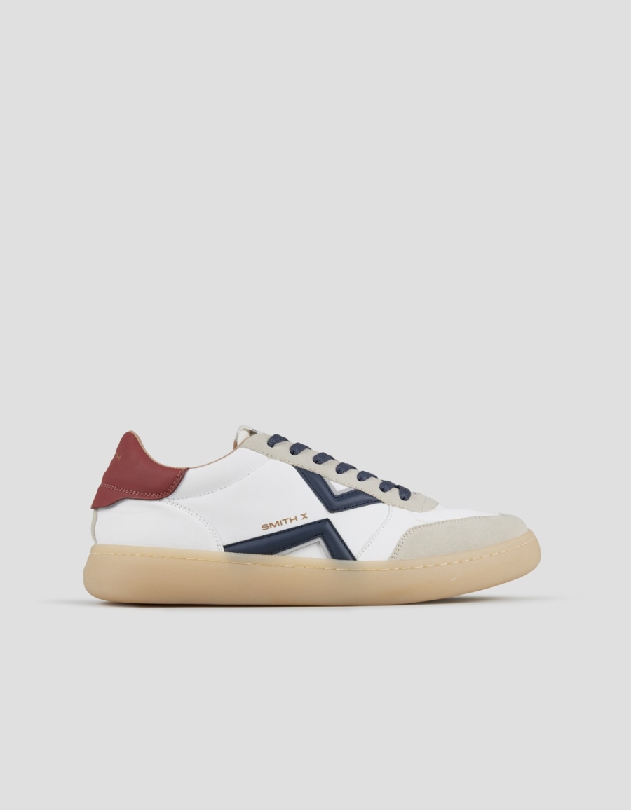 Sneakers Alexander Smith ocean man in white and grey suede details with blue side logo and red heel - 1