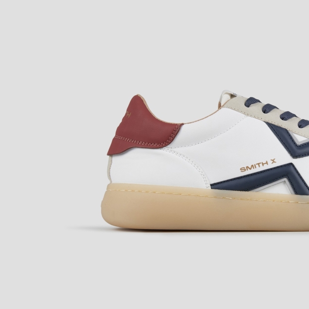 Sneakers Alexander Smith ocean man in white and grey suede details with blue side logo and red heel - 2