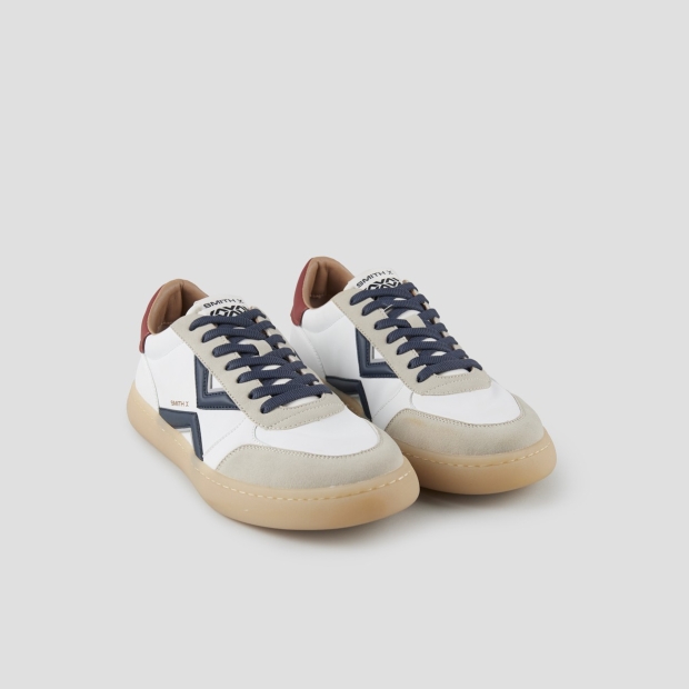 Sneakers Alexander Smith ocean man in white and grey suede details with blue side logo and red heel - 3