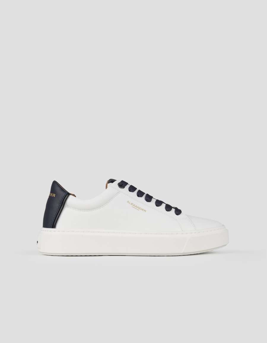 Sneakers Alexander Smith london man in white smooth leather and blue heel - 1