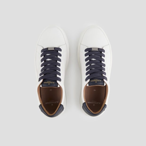 Sneakers Alexander Smith london man in white smooth leather and blue heel - 5