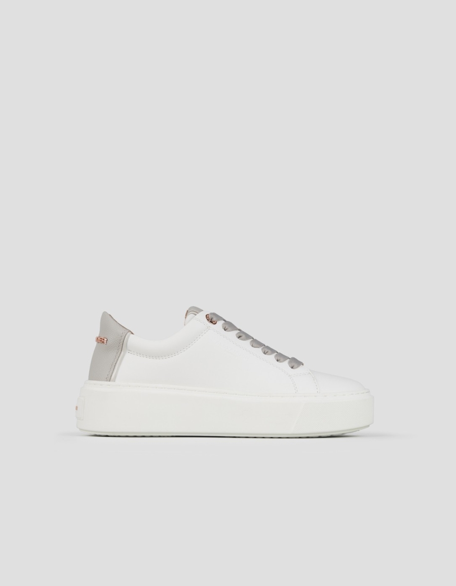 Sneakers Alexander Smith london high woman in smooth white leather and grey palmellato leather heel - 1